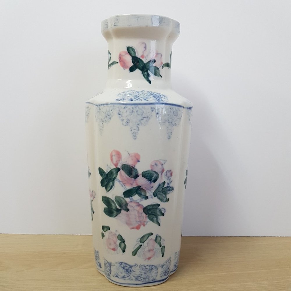 Vintage Tall Floral Porcelain Vase